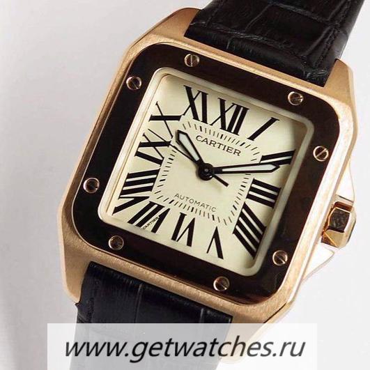 Copy Ca*t1er Santos 100 Midsize Rose Gold White Dial 2836