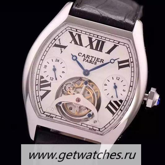 Perfect Replica Ca*t1er Tortue Tourbillon SS White Dial Tourbillon