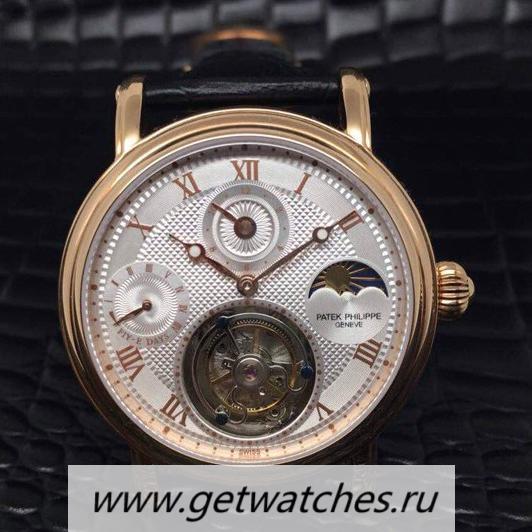 Fake Pat*k Phi1i*pe Tourbillon Moonphase 24H Power Reserve Rose Gold White Dial Tourbillon