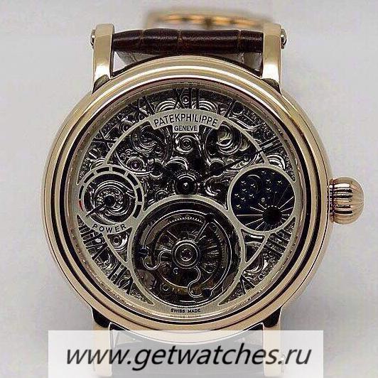 Copy Pat*k Phi1i*pe Tourbillon Moonphase Power Reserve Rose Gold Skeleton Dial Tourbillon