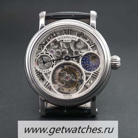 Perfect Replica Pat*k Phi1i*pe Tourbillon Moonphase Power Reserve SS Skeleton Dial Tourbillon