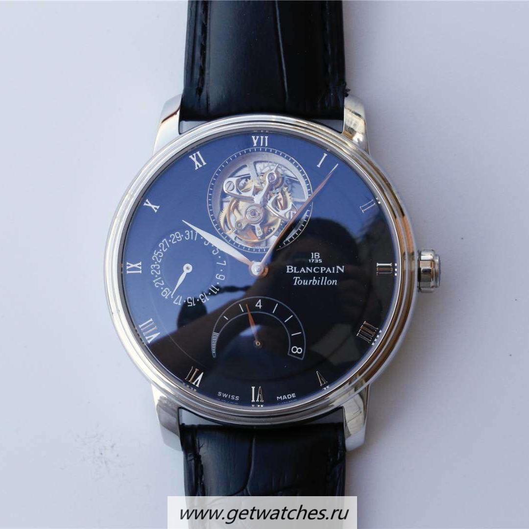 Fake Blancpain Villeret Tourbillon 8 Days 6025-1542-55B JBF SS Black Dial Tourbillon