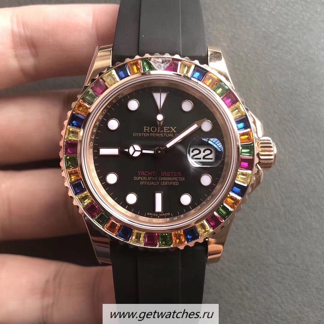 Copy R01ex Yacht-Master 40 116695 SATS GMF SS 904L With 18K Rose Gold Wrapped & D1am0nd Black Dial 3135